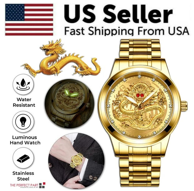 Business Gift Waterproof Gold Men's Diamond Quartz Watch Classic Stainless Steel