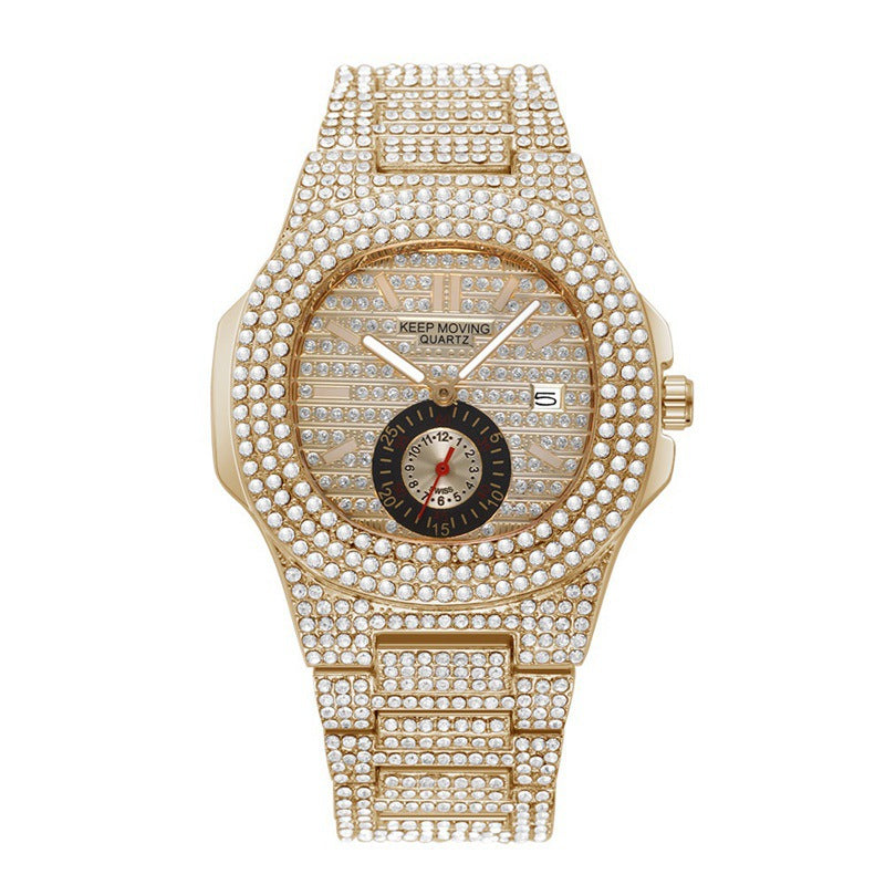 Couple Watch Fashion And Fully-jewelled Calendar Quartz