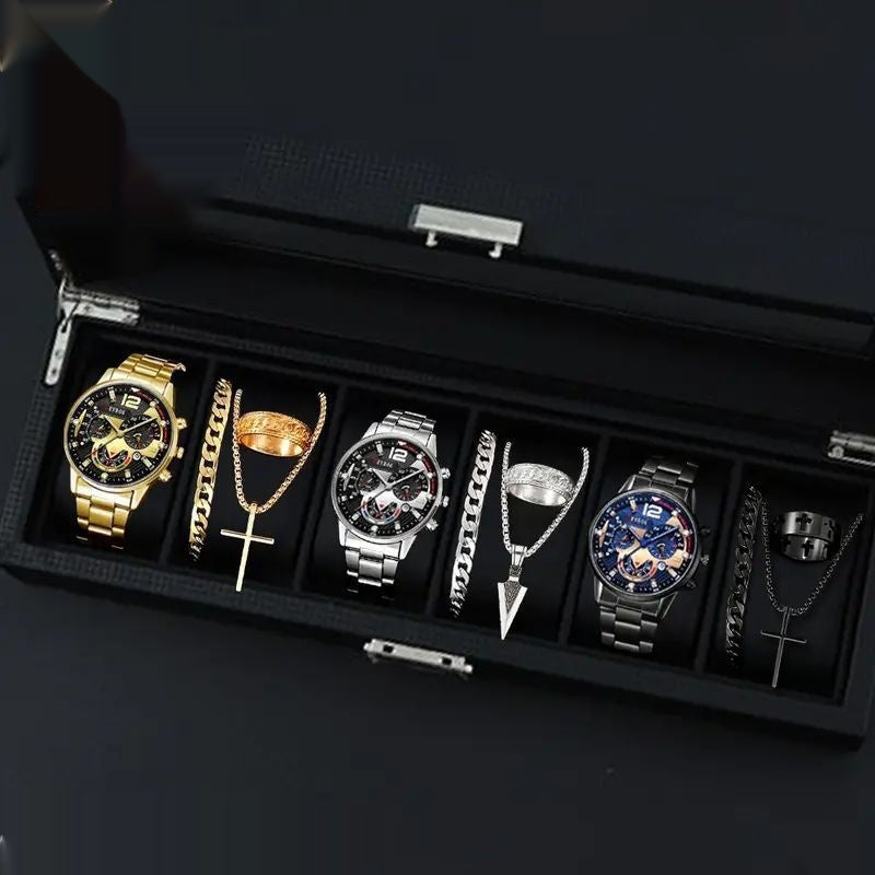 12-set Men's Watches  Fashionable Multi-color Assortment Of Quartz Men's Watches